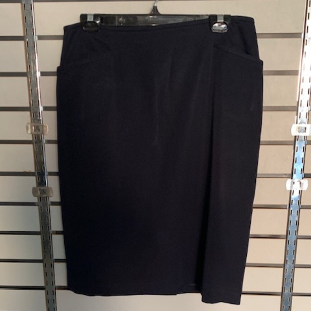 Ellen Tracy Navy Wool lined pencil slim skirt with back slit